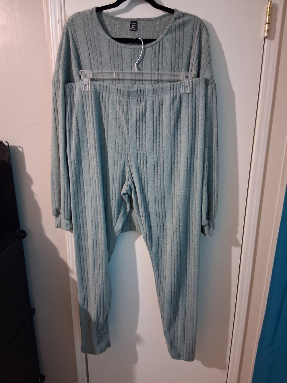 SHEIN Ribbed Relaxed Two-Piece Pantsuit in Teal Green